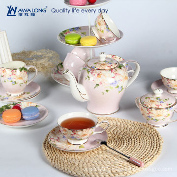 Kapok flower pink tea set / Royal tea set with cup / Pakistan type porcelain tea set from China